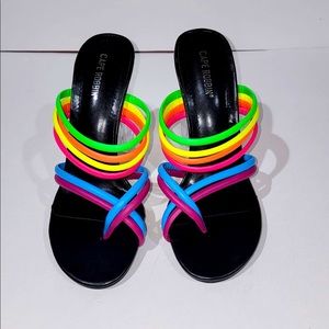 Translucent-strap Rainbow Block Heels